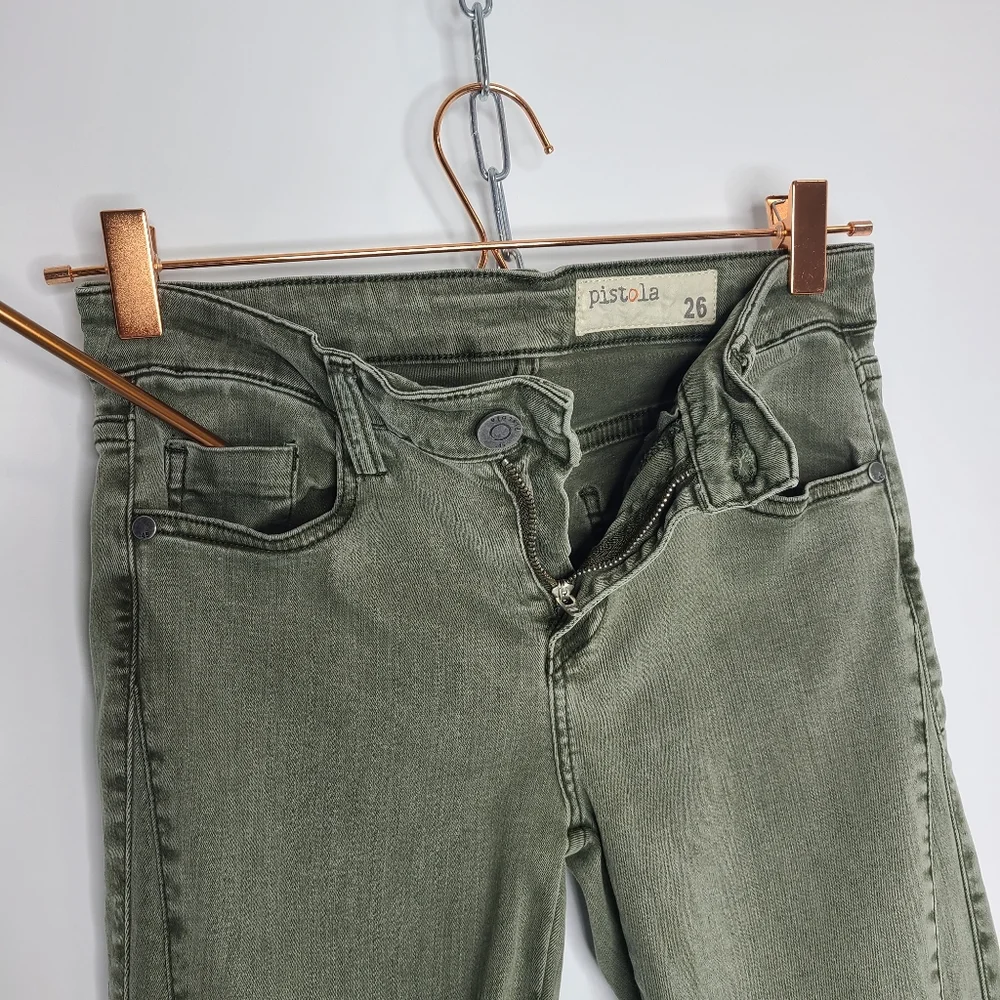 Pistola Audrey Pants Moto Detail Skinny Knit Olive Green Size 26 - Picture 4 of 10